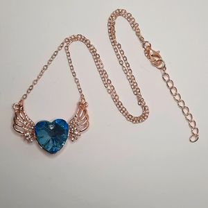 Guardian Angel Baby Blue Heart Wings Adjustable Necklace